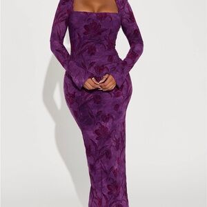 Velvet Purple Floral Dress